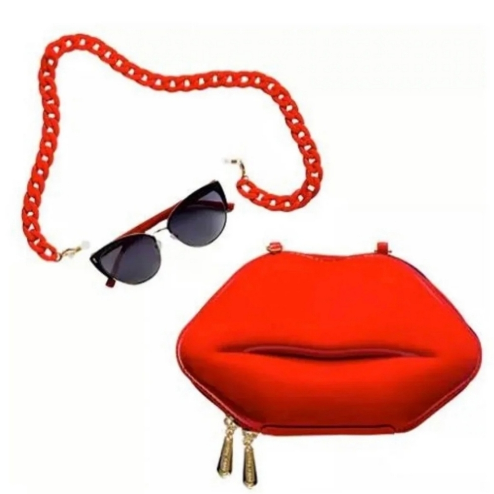 XOX Betsey Johnson sunglasses and red lips purse with chain